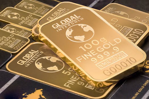 A detailed shot of gold bars labeled 'Global Intergold' as a symbol of wealth and investment.